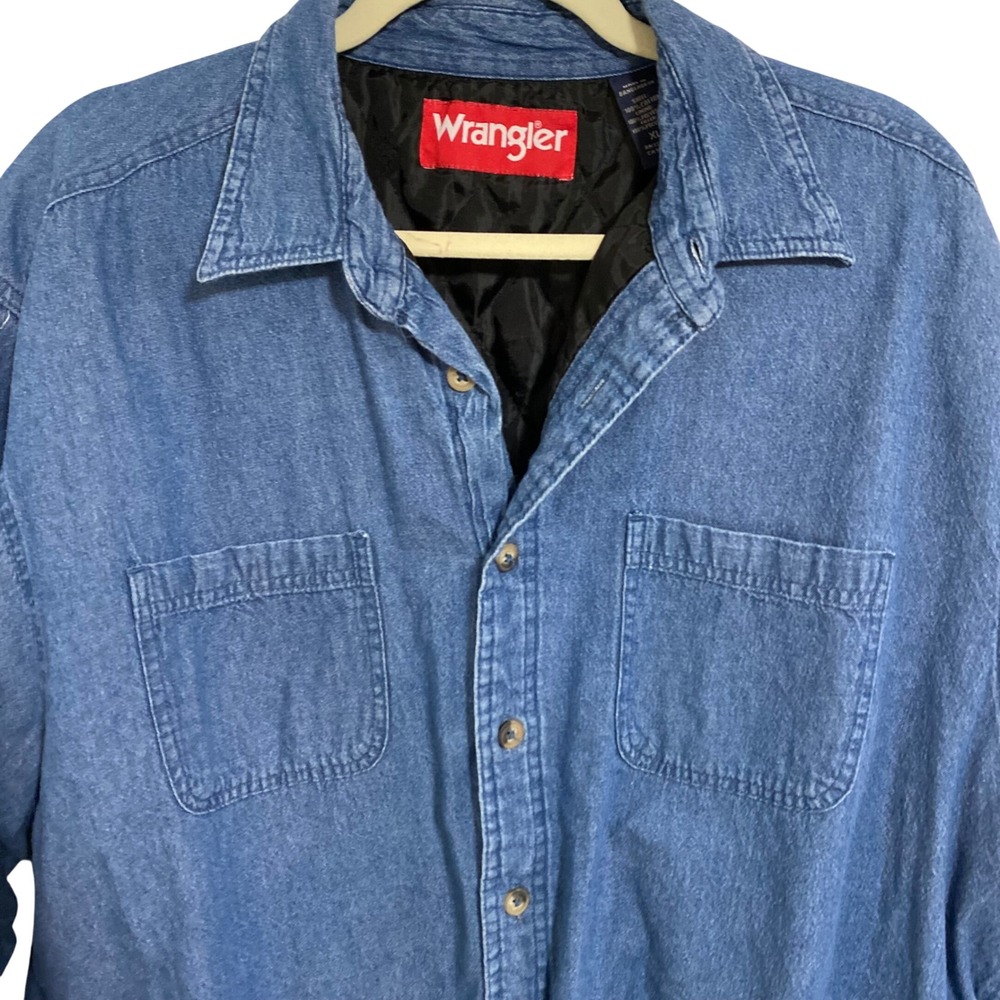 Wrangler Denim Gorpcore Shacket Men XL Blue Quilted Lined Workwear Americana - Picture 3 of 6